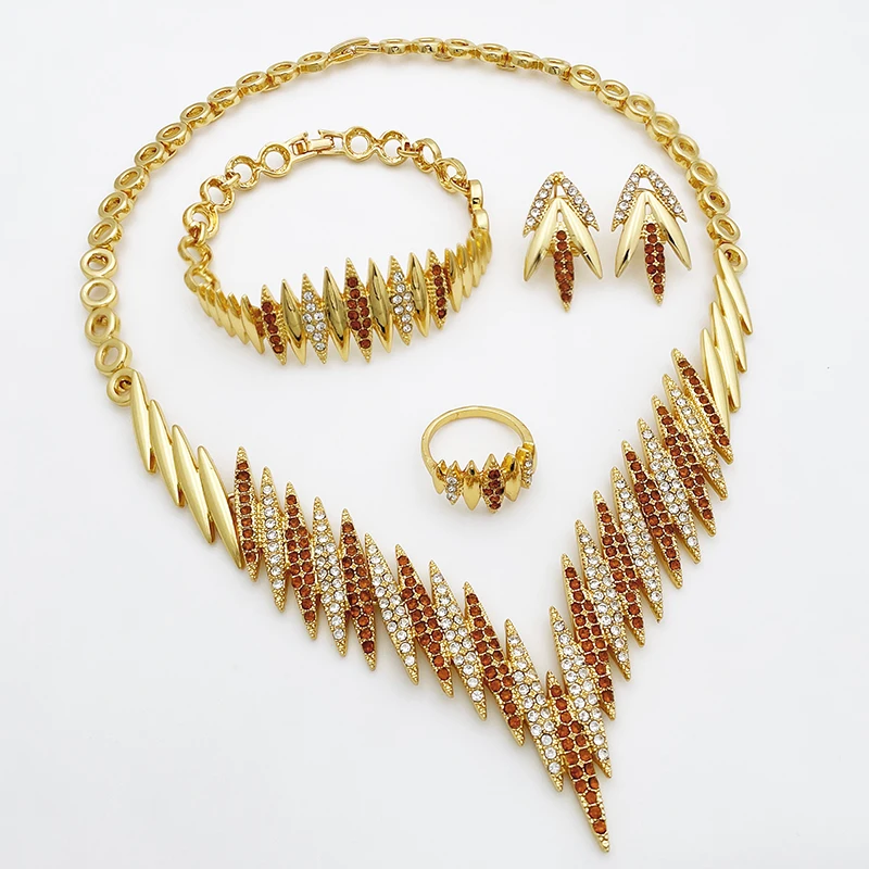 Fashion Jewelry Sets Gold Color Necklace And Earrings For Women 4 Pieces Jewelry Set