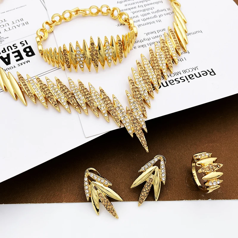 Fashion Jewelry Sets Gold Color Necklace And Earrings For Women 4 Pieces Jewelry Set