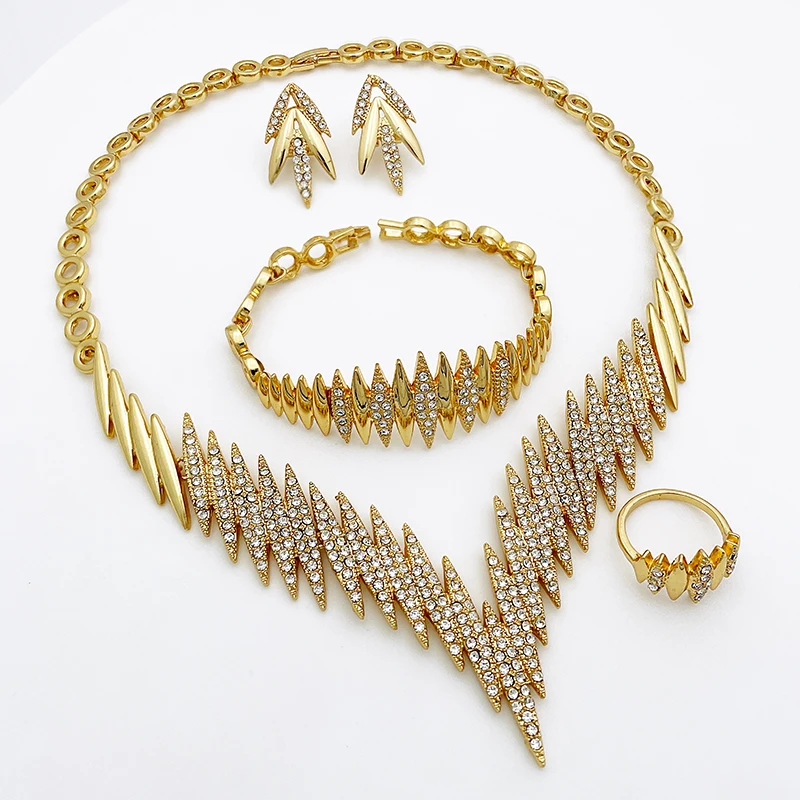 Fashion Jewelry Sets Gold Color Necklace And Earrings For Women 4 Pieces Jewelry Set