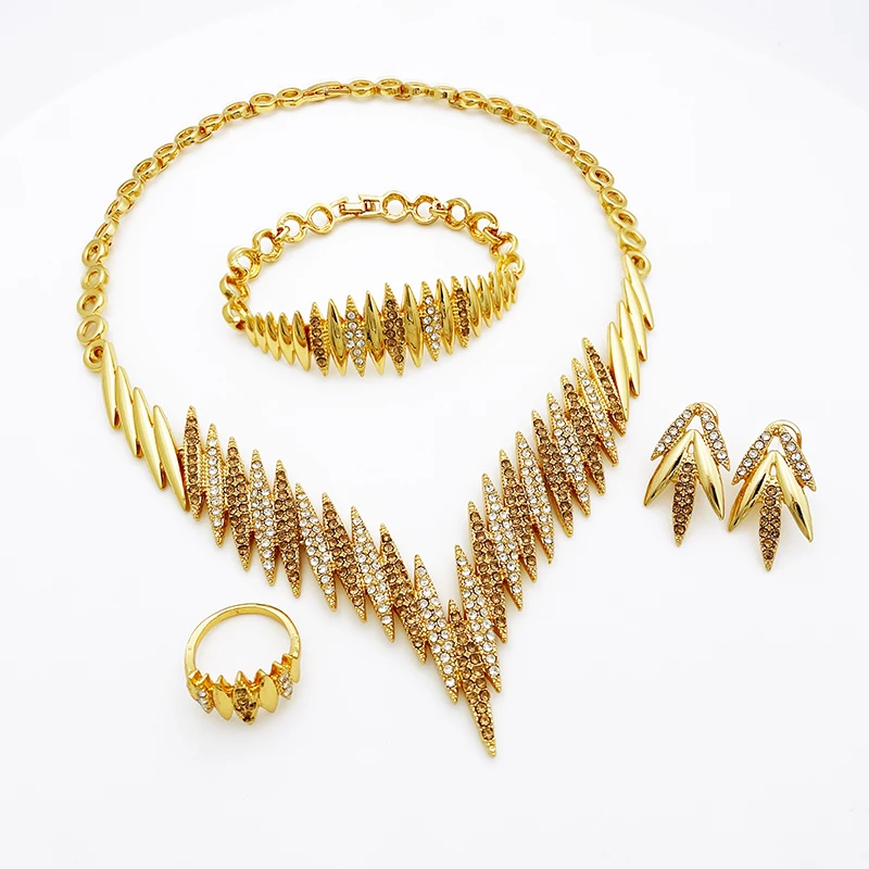 Fashion Jewelry Sets Gold Color Necklace And Earrings For Women 4 Pieces Jewelry Set