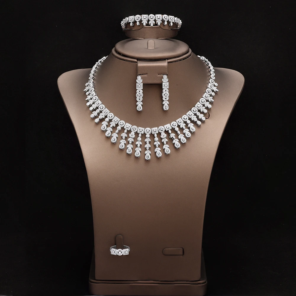 2025 New 4-Piece Bridal Zirconia Full Set Women's Party Jewelry Set Luxury Dubai Nigeria CZ Crystal Wedding Jewelry Set 2025 New 4-Piece Bridal Zirconia Full Set Women's Party Jewelry Set Luxury Dubai Nigeria CZ Crystal Wedding Jewelry Set