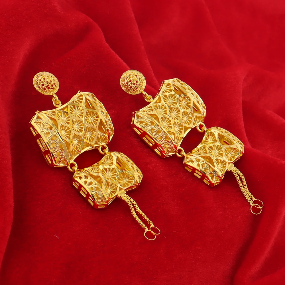 Elegant Exquisite Gold Plated Necklace Earrings 3Pcs Jewelry Set for Women Dubai Fashion Square Design Jewelry for Party Wedding