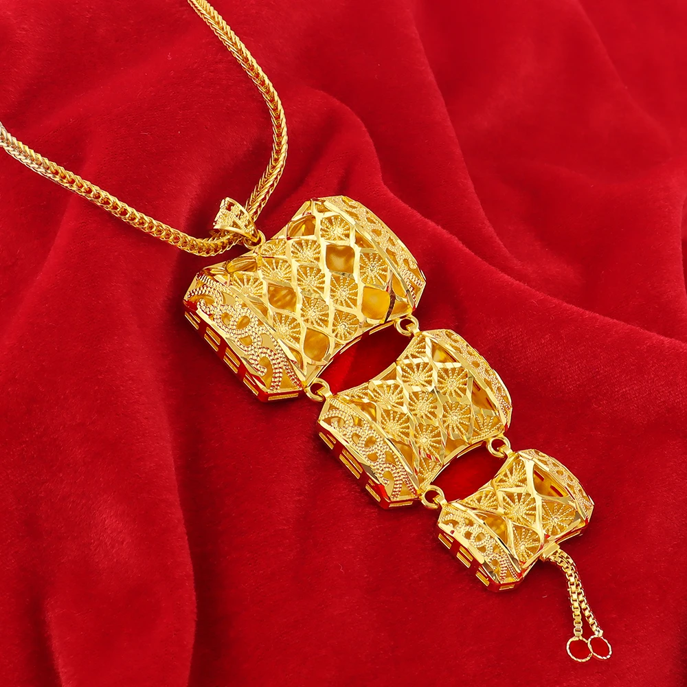 Elegant Exquisite Gold Plated Necklace Earrings 3Pcs Jewelry Set for Women Dubai Fashion Square Design Jewelry for Party Wedding