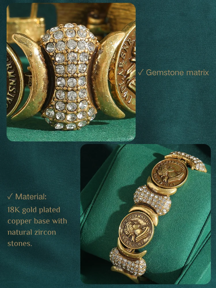 Vintage Copper Portrait Ancient Coins Round Wide Bangle Antique Jewelry Bracelets for Women Couple Wrist Retro Accessories New