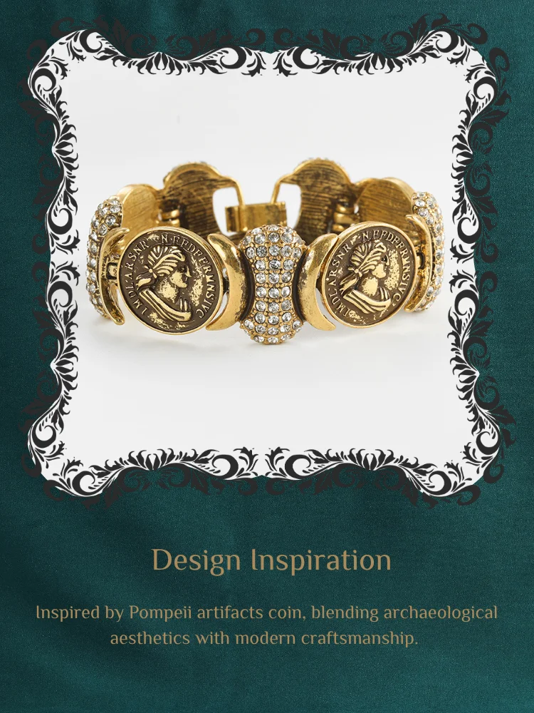 Vintage Copper Portrait Ancient Coins Round Wide Bangle Antique Jewelry Bracelets for Women Couple Wrist Retro Accessories New