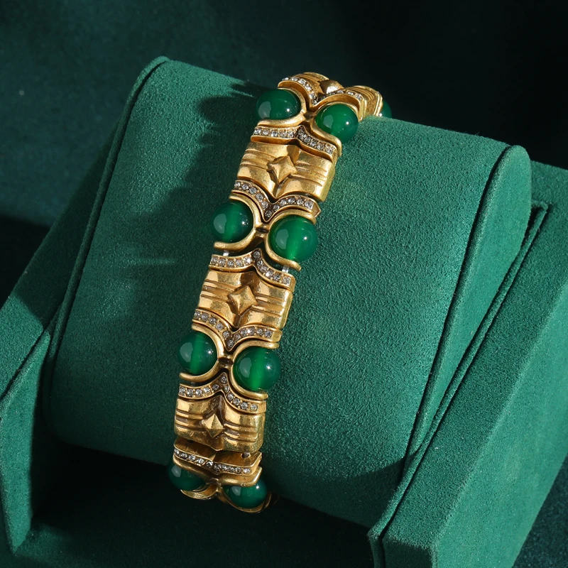 Vintage Blue Natural Stone Inlaid with Rhinestones Bangle Crystal Wide Bracelets Elastic Bamboo Knot Bohemian Handmade Jewelry