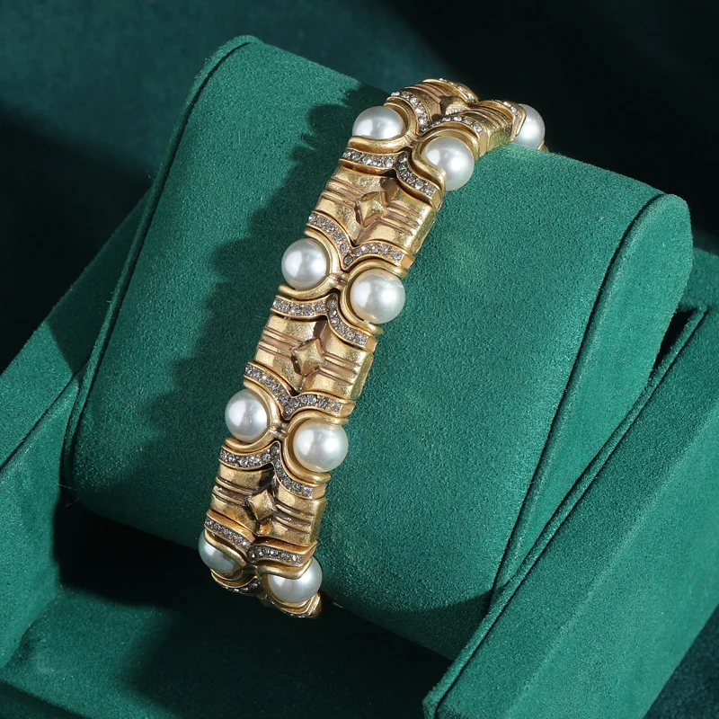 Vintage Blue Natural Stone Inlaid with Rhinestones Bangle Crystal Wide Bracelets Elastic Bamboo Knot Bohemian Handmade Jewelry