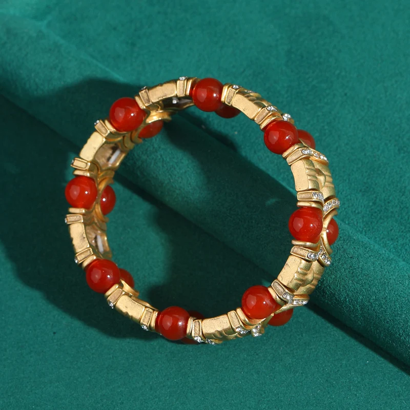 Vintage Blue Natural Stone Inlaid with Rhinestones Bangle Crystal Wide Bracelets Elastic Bamboo Knot Bohemian Handmade Jewelry