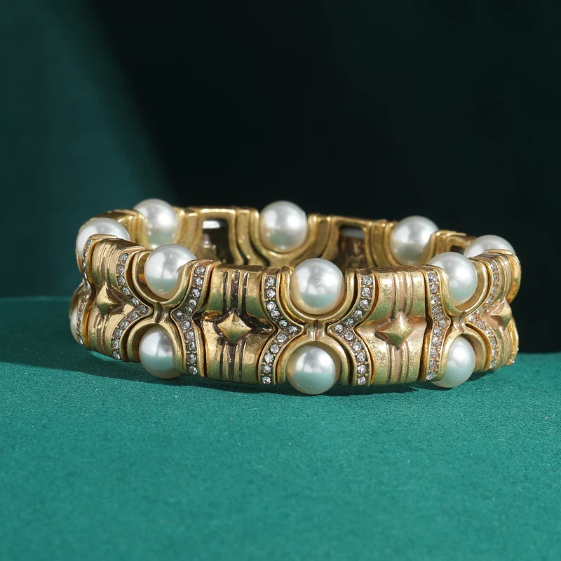 Vintage Blue Natural Stone Inlaid with Rhinestones Bangle Crystal Wide Bracelets Elastic Bamboo Knot Bohemian Handmade Jewelry