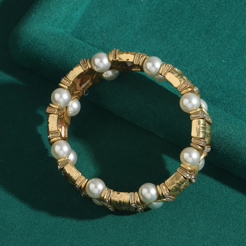 Vintage Blue Natural Stone Inlaid with Rhinestones Bangle Crystal Wide Bracelets Elastic Bamboo Knot Bohemian Handmade Jewelry