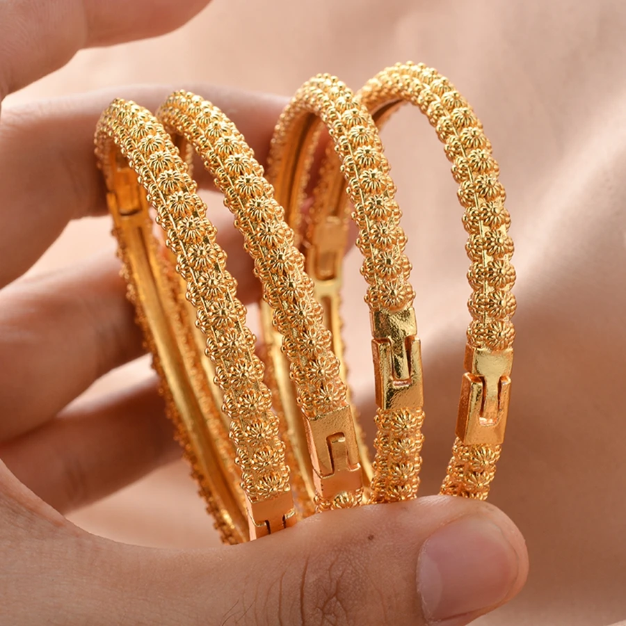 Middle East 4 pieces/batch of copper openable bracelets, Dubai women's fashion jewelry, Ethiopian bride wedding gift ﻿