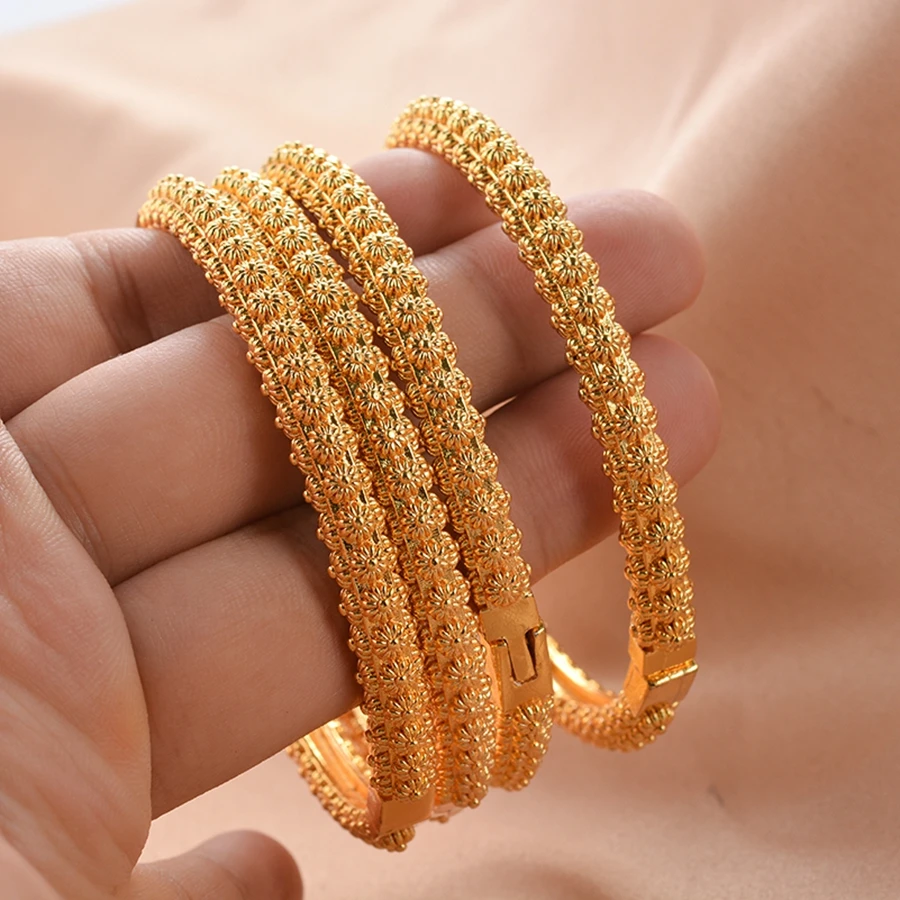 Middle East 4 pieces/batch of copper openable bracelets, Dubai women's fashion jewelry, Ethiopian bride wedding gift ﻿