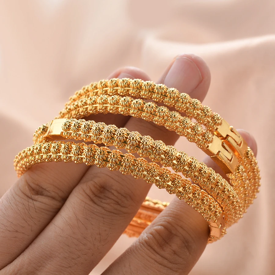 Middle East 4 pieces/batch of copper openable bracelets, Dubai women's fashion jewelry, Ethiopian bride wedding gift ﻿