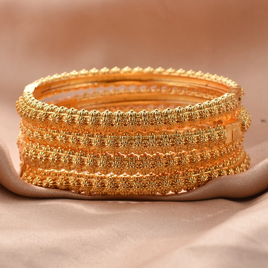 Middle East 4 pieces/batch of copper openable bracelets, Dubai women's fashion jewelry, Ethiopian bride wedding gift ﻿