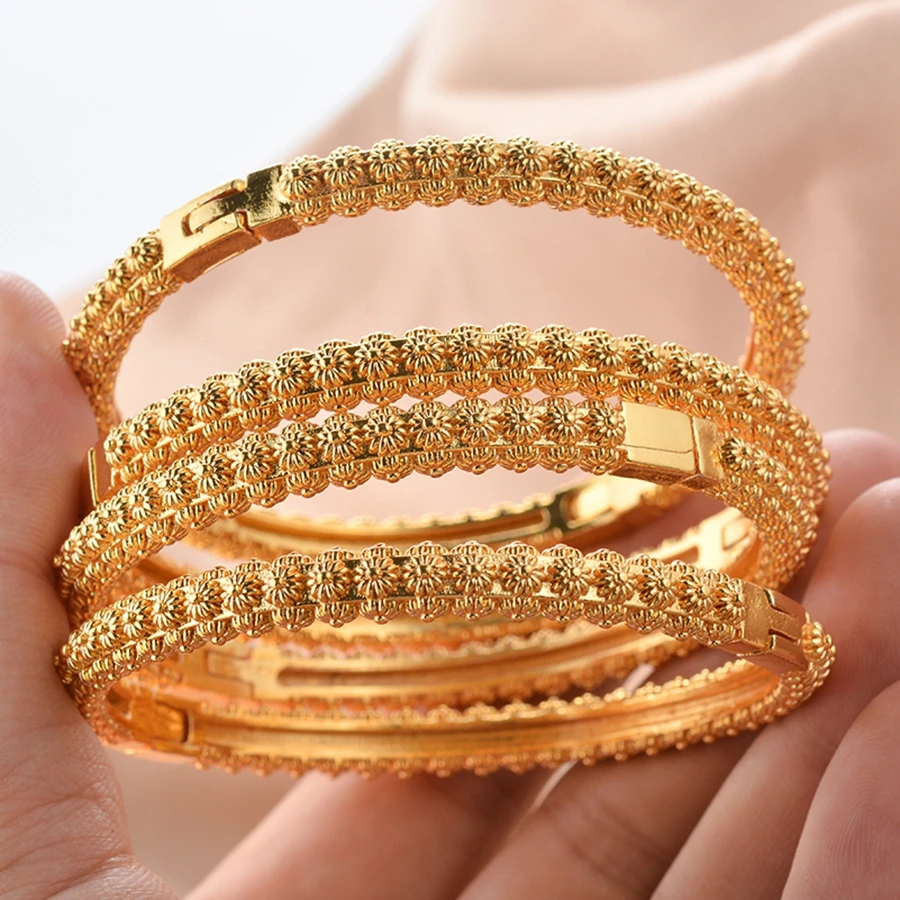 Middle East 4 pieces/batch of copper openable bracelets, Dubai women's fashion jewelry, Ethiopian bride wedding gift ﻿