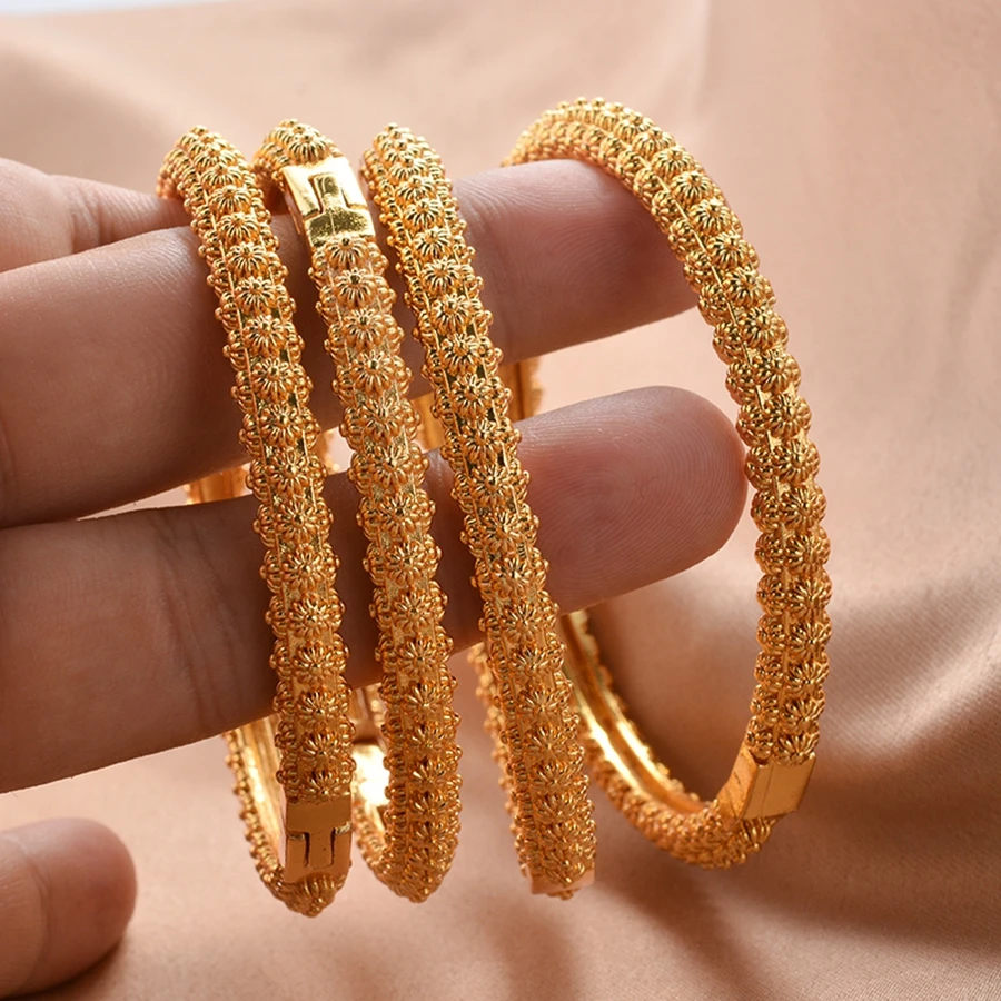 Middle East 4 pieces/batch of copper openable bracelets, Dubai women's fashion jewelry, Ethiopian bride wedding gift ﻿