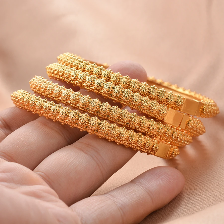 Middle East 4 pieces/batch of copper openable bracelets, Dubai women's fashion jewelry, Ethiopian bride wedding gift ﻿
