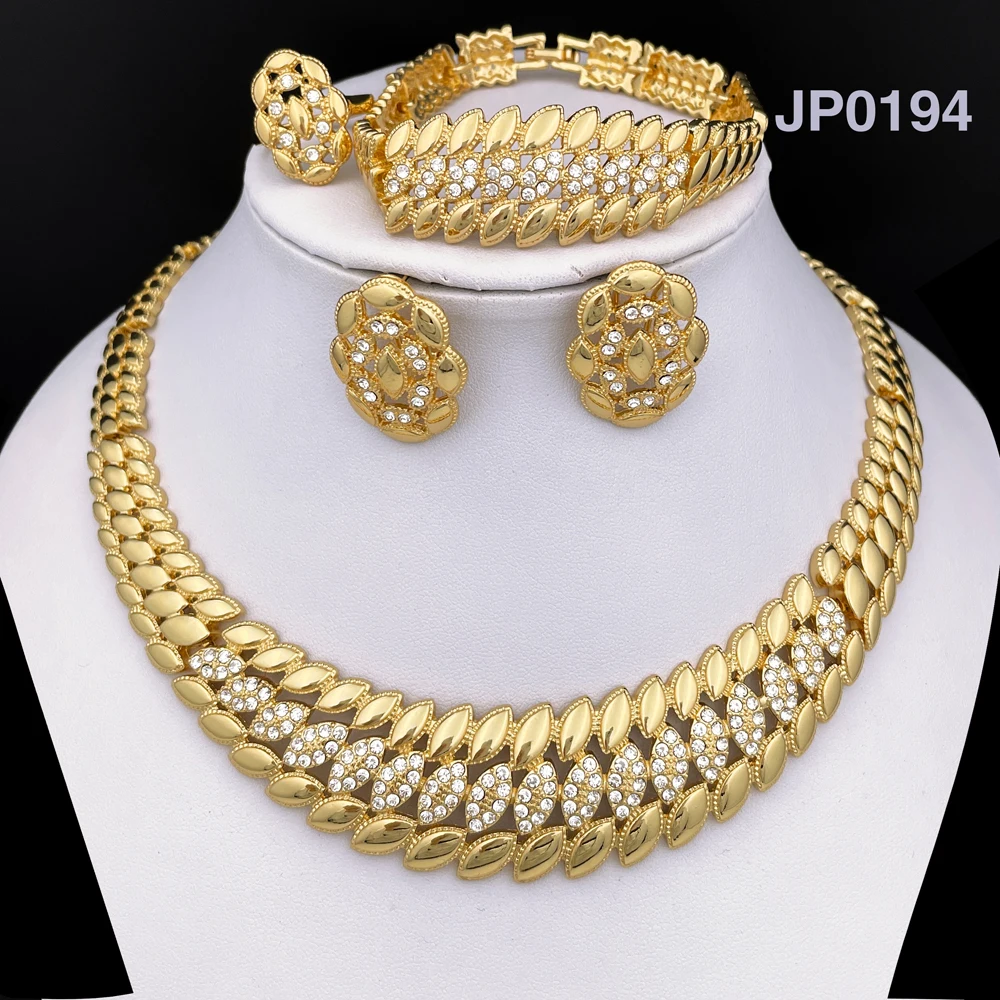 High Quality Dubai Gold Plated Jewelry Set For Women Luxury Design Spike Necklace Earrings Bracelet Ring For Weeding Party Gift