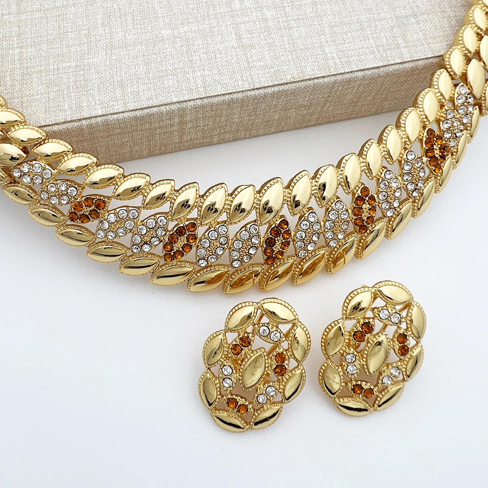 High Quality Dubai Gold Plated Jewelry Set For Women Luxury Design Spike Necklace Earrings Bracelet Ring For Weeding Party Gift