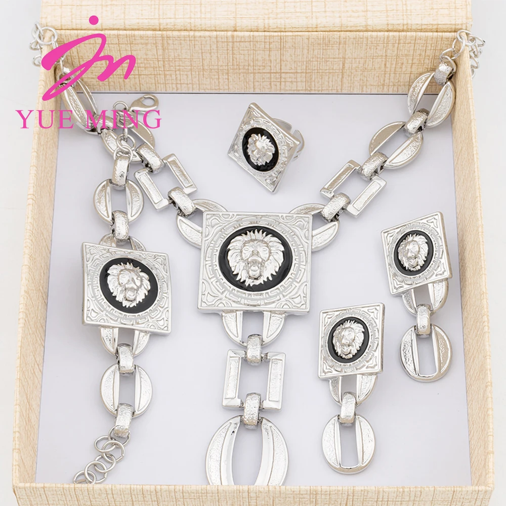 YM Necklace For Women Dubai Gold Plated Lion's Head Jewelry Sets Cuff Bangles Rings Fashion Dangle Earrings for Banquet Party