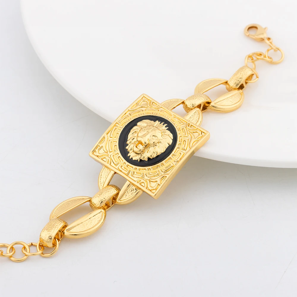 YM Necklace For Women Dubai Gold Plated Lion's Head Jewelry Sets Cuff Bangles Rings Fashion Dangle Earrings for Banquet Party