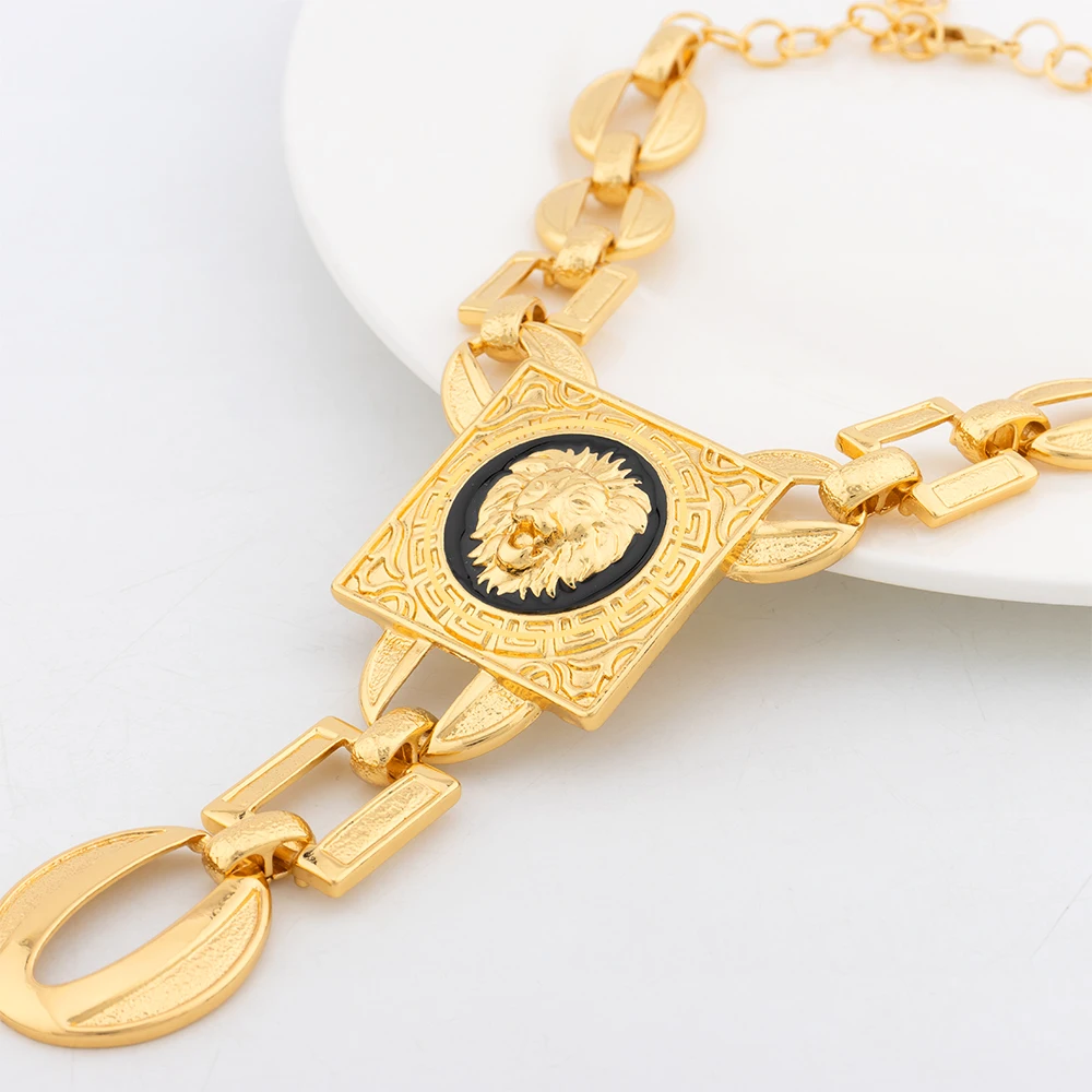 YM Necklace For Women Dubai Gold Plated Lion's Head Jewelry Sets Cuff Bangles Rings Fashion Dangle Earrings for Banquet Party