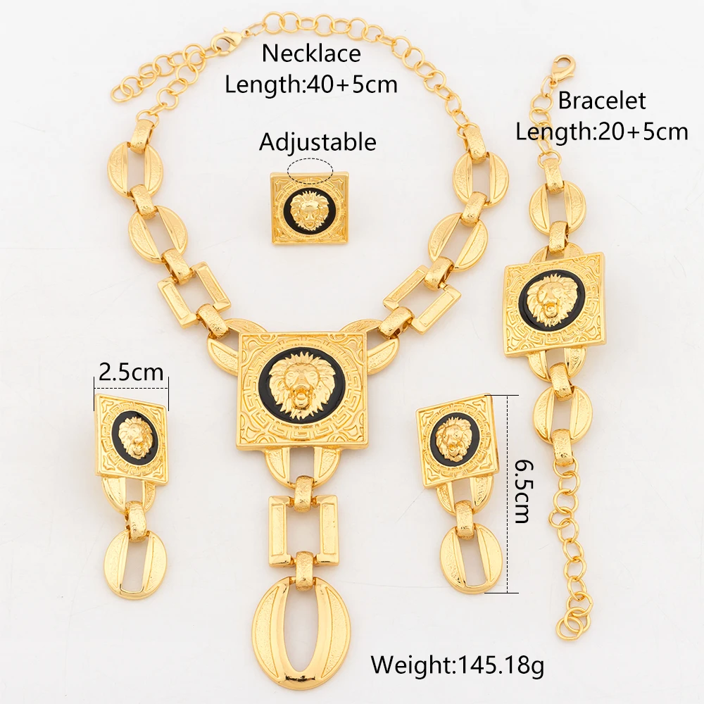 YM Necklace For Women Dubai Gold Plated Lion's Head Jewelry Sets Cuff Bangles Rings Fashion Dangle Earrings for Banquet Party