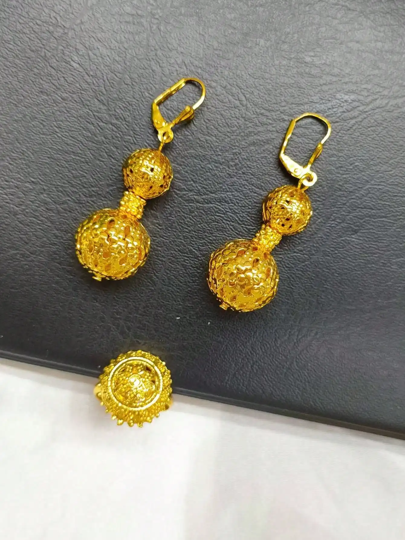 New Dubai African Bead Jewelry Set for Women Party Gifts Wedding Accessories 24K Gold Color Necklace Ring Bangle Earrings Sets