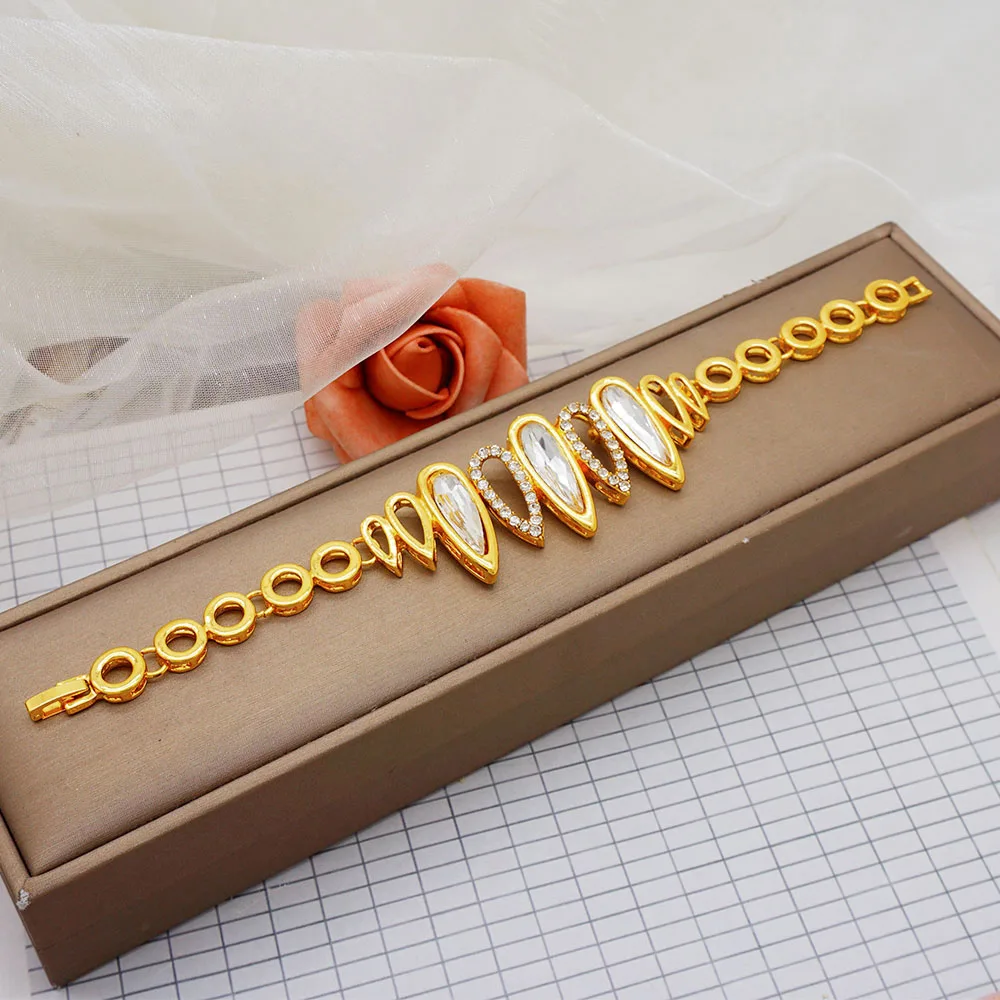 Fashion Ethiopia Dubai Women Gold Color Jewelry Sets Blue Pendant Necklace Earrings Bracelet Ring Sets Party Gifts