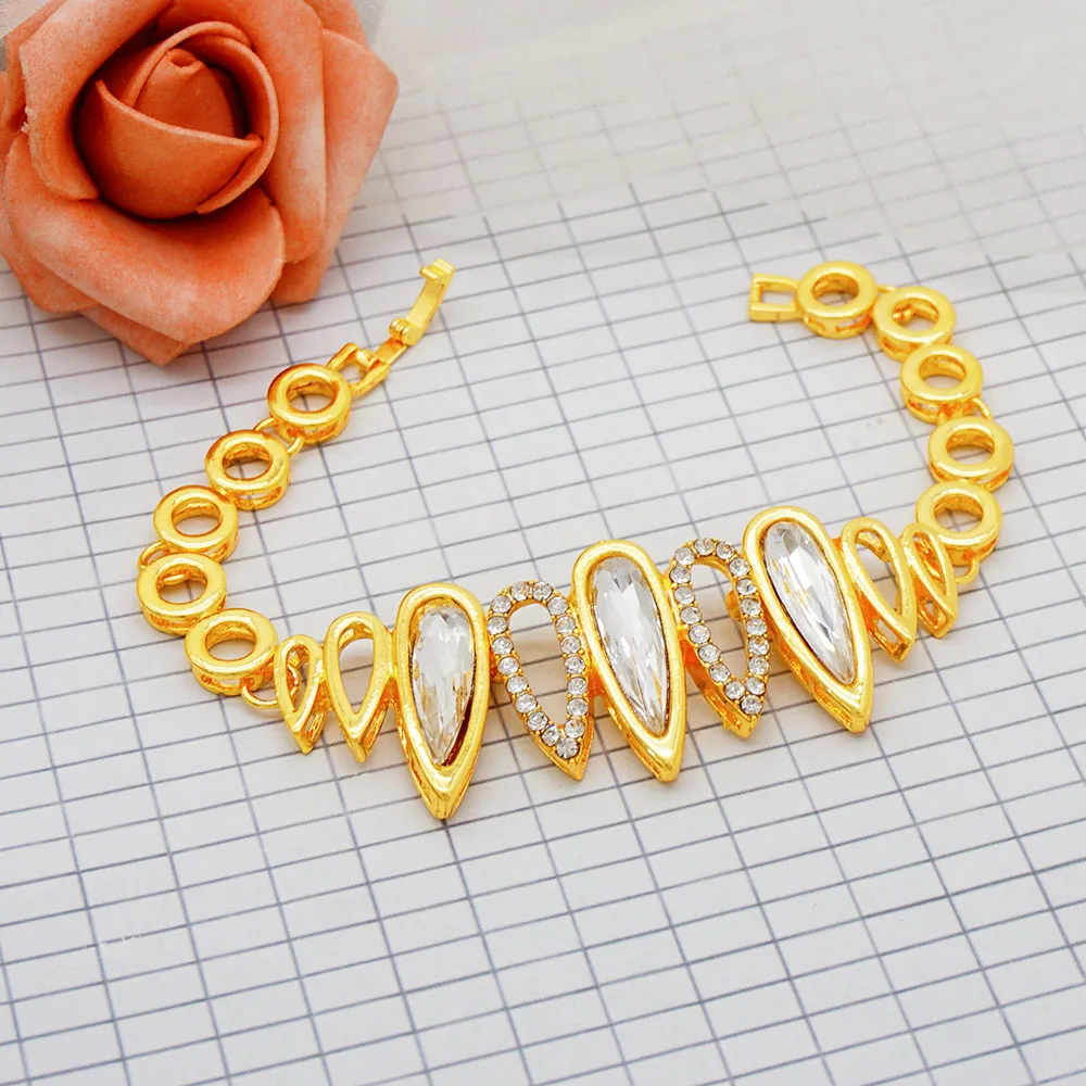 Fashion Ethiopia Dubai Women Gold Color Jewelry Sets Blue Pendant Necklace Earrings Bracelet Ring Sets Party Gifts