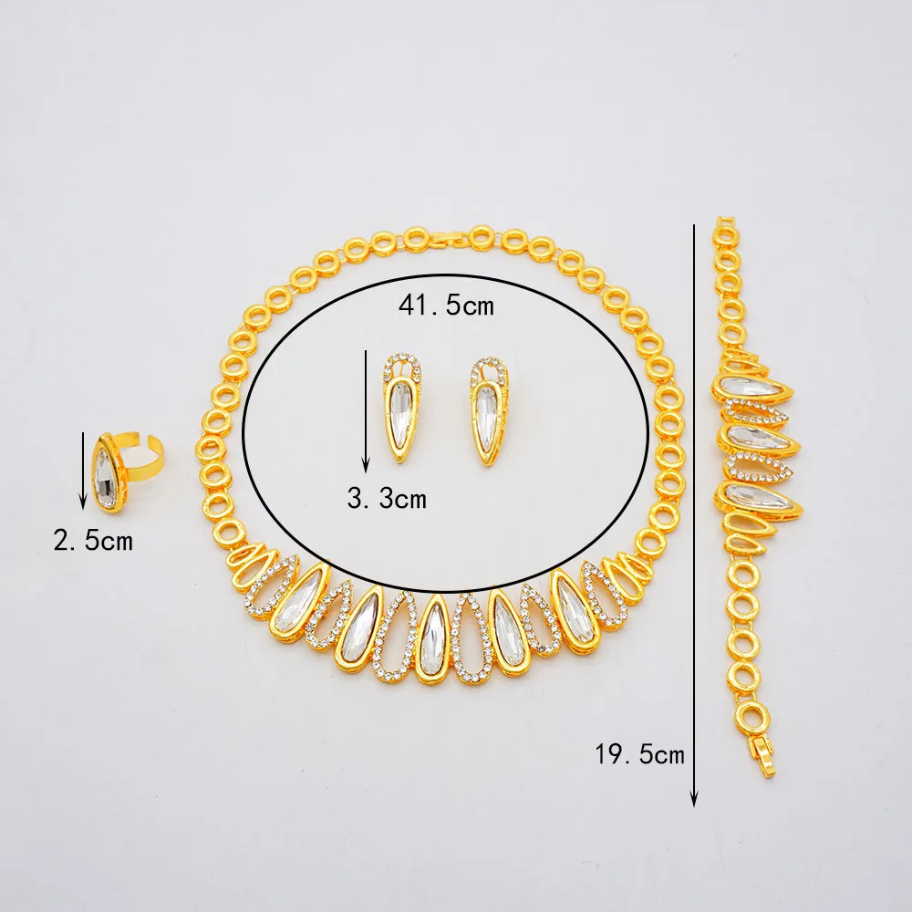 Fashion Ethiopia Dubai Women Gold Color Jewelry Sets Blue Pendant Necklace Earrings Bracelet Ring Sets Party Gifts