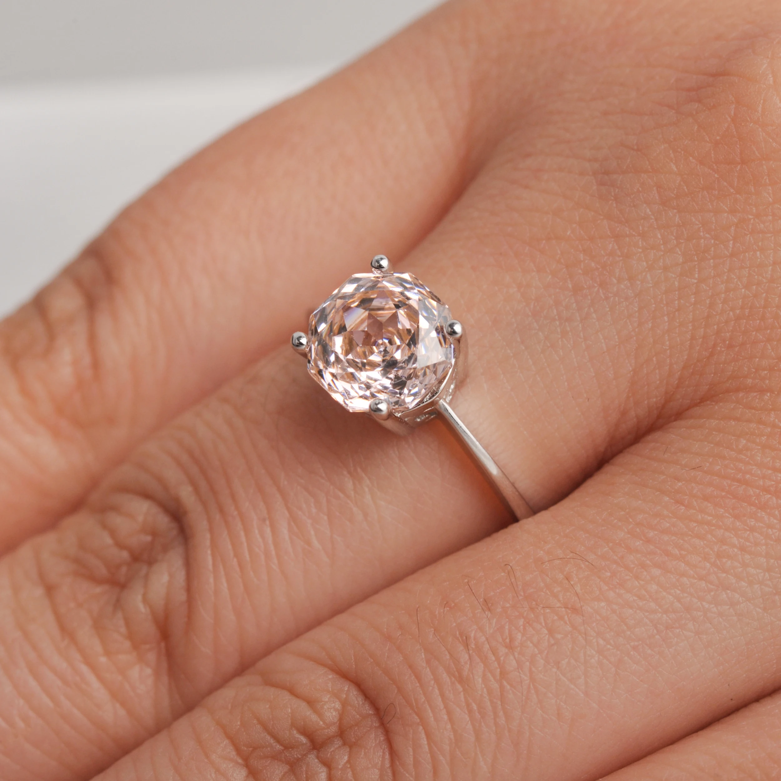 Potiy 2ct Octagon Rose Cut Morganite Pink Cubic Zirconia Solitaire Ring, 925 Sterling Silver Jewelry Gift for Women with