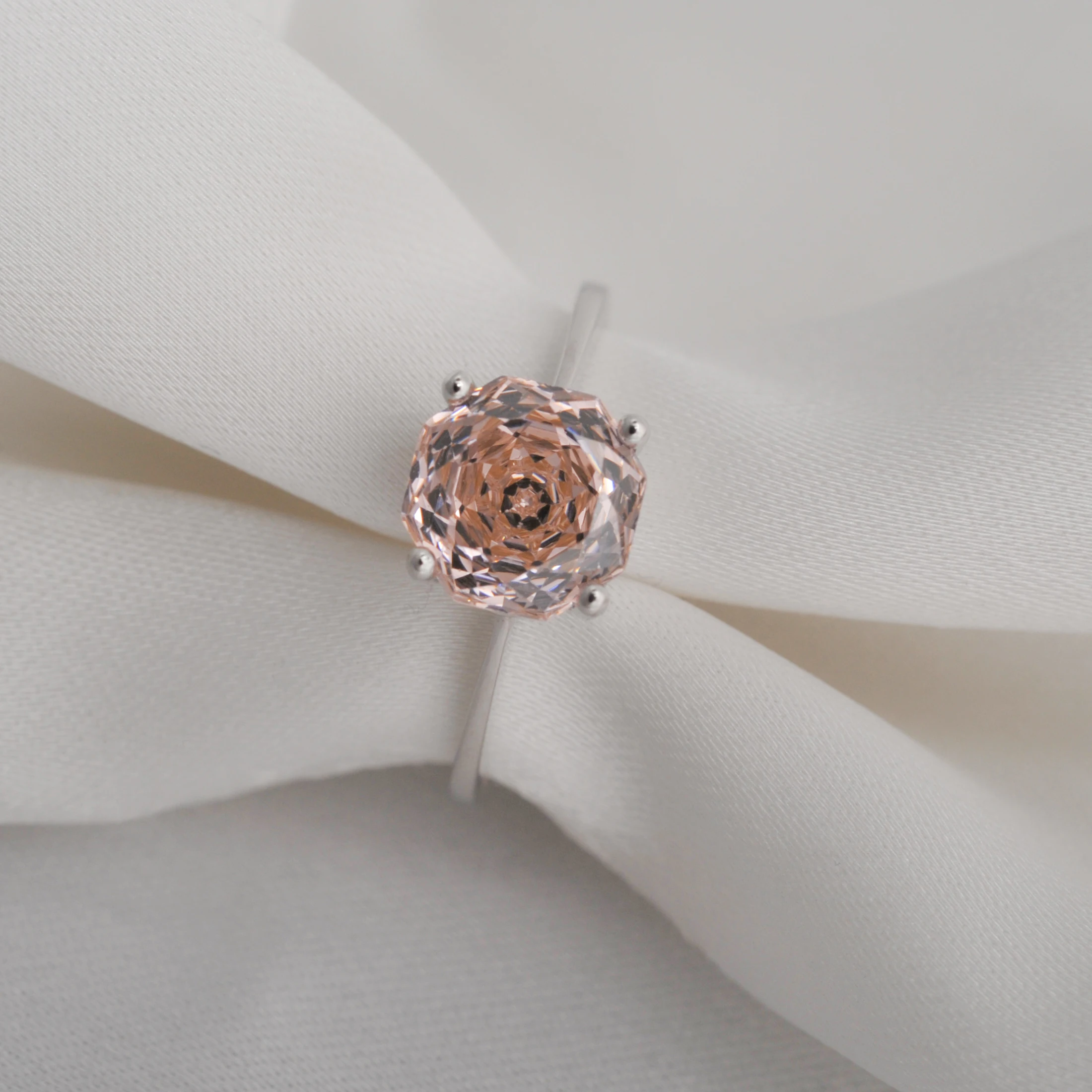 Potiy 2ct Octagon Rose Cut Morganite Pink Cubic Zirconia Solitaire Ring, 925 Sterling Silver Jewelry Gift for Women with Potiy 2ct Octagon Rose Cut Morganite Pink Cubic Zirconia Solitaire Ring, 925 Sterling Silver Jewelry Gift for Women with
