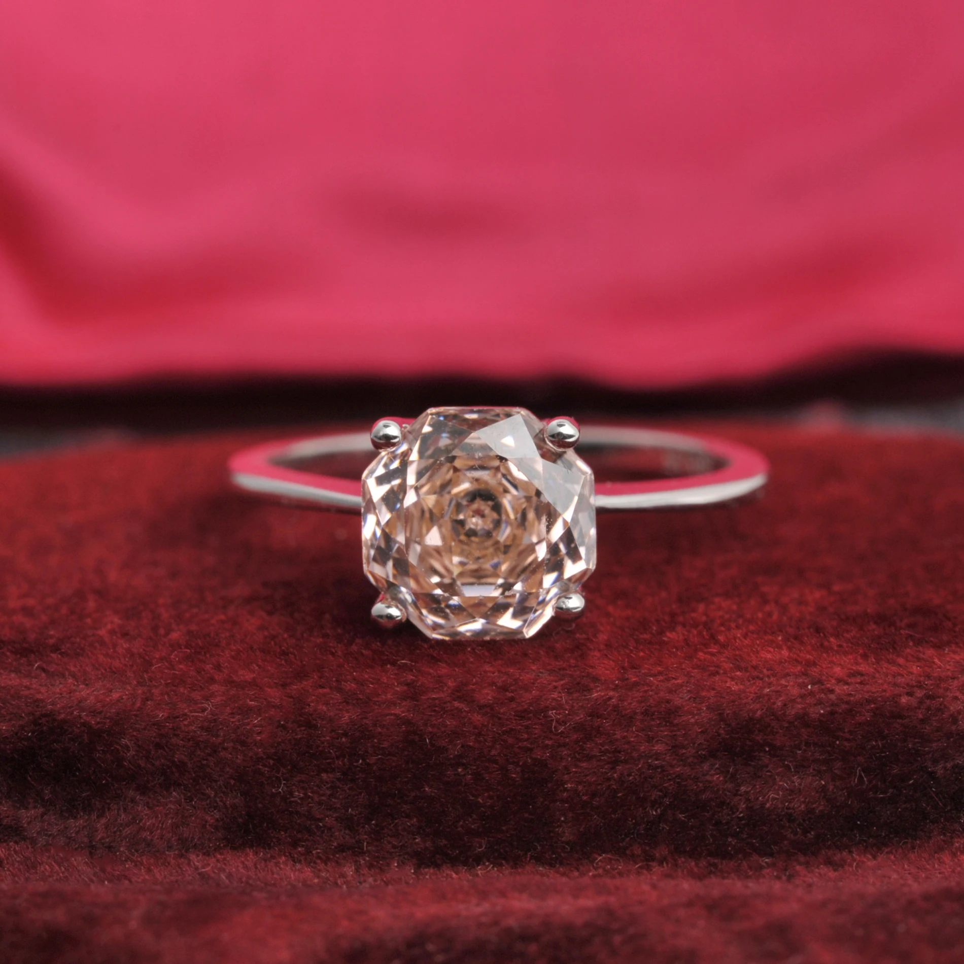 Potiy 2ct Octagon Rose Cut Morganite Pink Cubic Zirconia Solitaire Ring, 925 Sterling Silver Jewelry Gift for Women with Potiy 2ct Octagon Rose Cut Morganite Pink Cubic Zirconia Solitaire Ring, 925 Sterling Silver Jewelry Gift for Women with