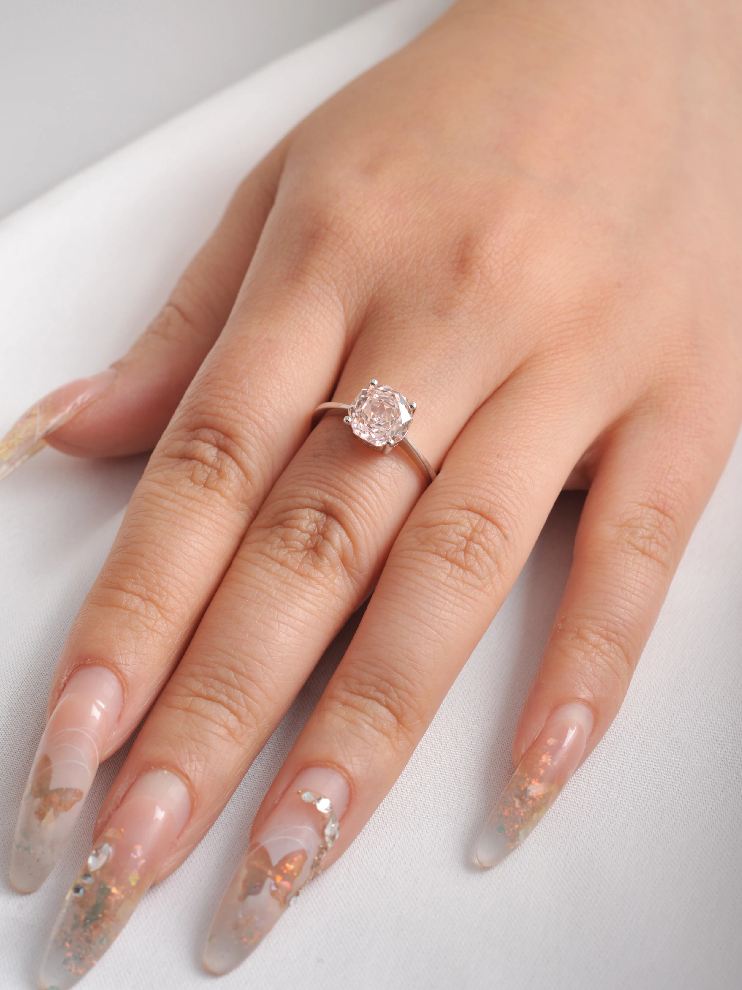 Potiy 2ct Octagon Rose Cut Morganite Pink Cubic Zirconia Solitaire Ring, 925 Sterling Silver Jewelry Gift for Women with