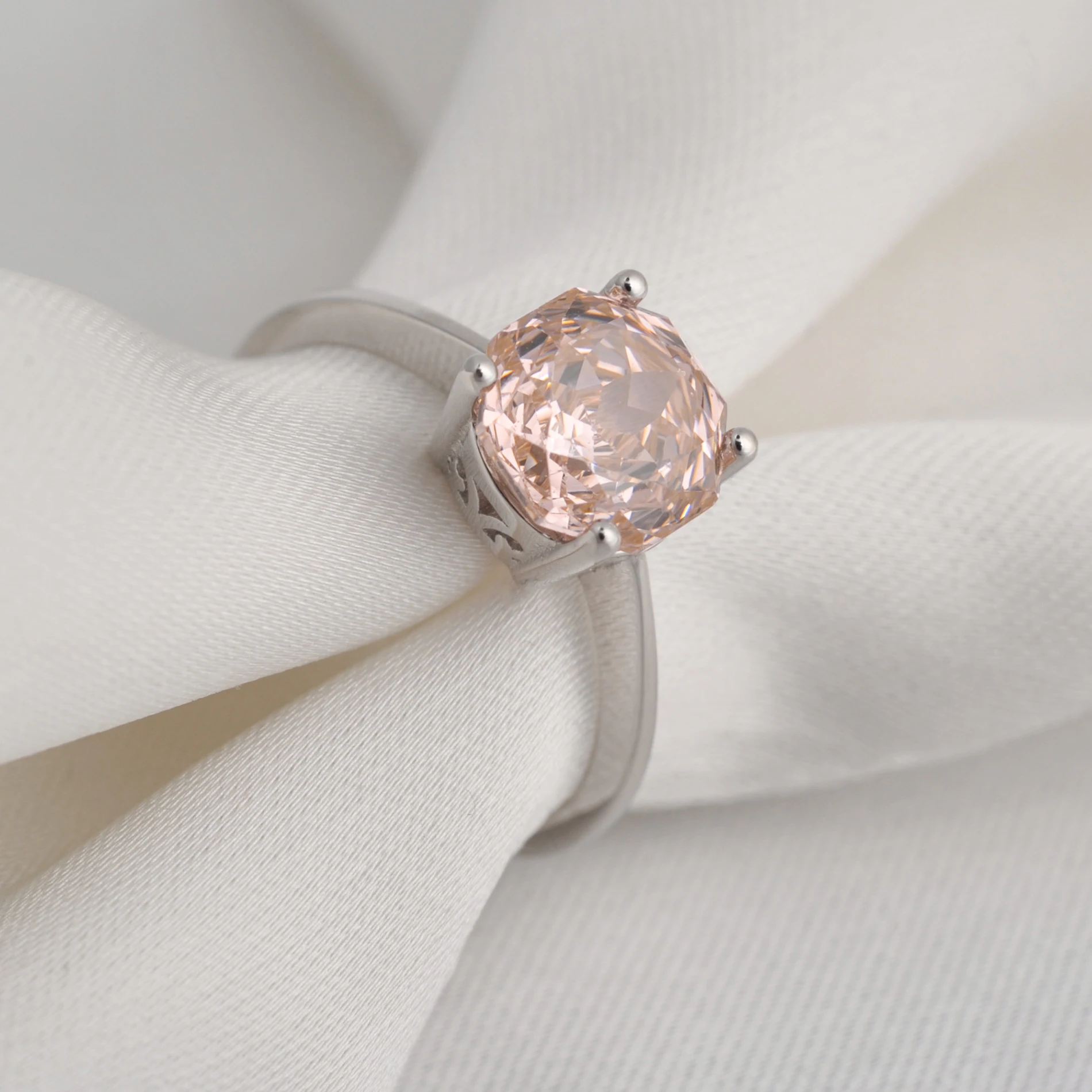 Potiy 2ct Octagon Rose Cut Morganite Pink Cubic Zirconia Solitaire Ring, 925 Sterling Silver Jewelry Gift for Women with Potiy 2ct Octagon Rose Cut Morganite Pink Cubic Zirconia Solitaire Ring, 925 Sterling Silver Jewelry Gift for Women with