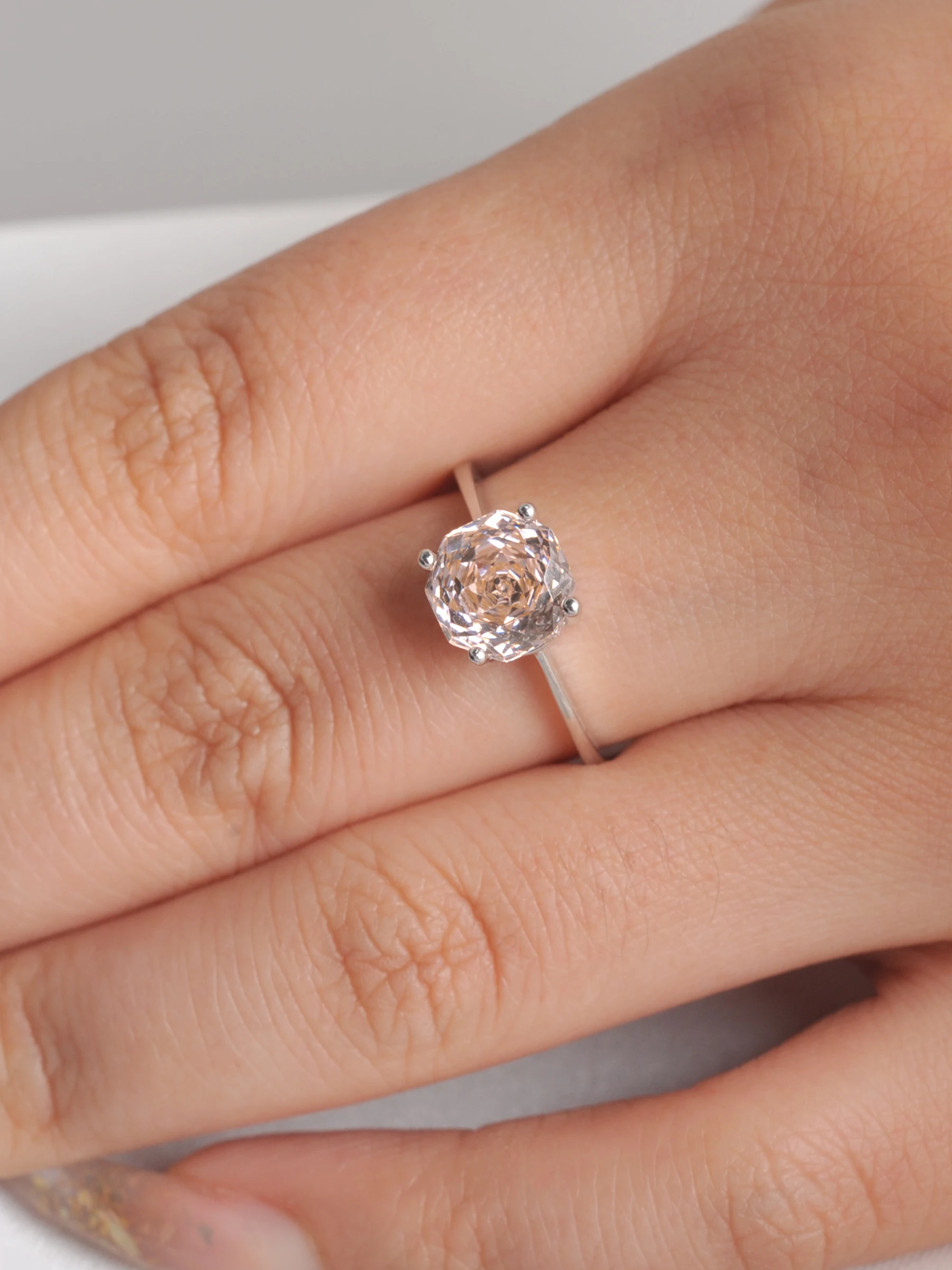 Potiy 2ct Octagon Rose Cut Morganite Pink Cubic Zirconia Solitaire Ring, 925 Sterling Silver Jewelry Gift for Women with Potiy 2ct Octagon Rose Cut Morganite Pink Cubic Zirconia Solitaire Ring, 925 Sterling Silver Jewelry Gift for Women with