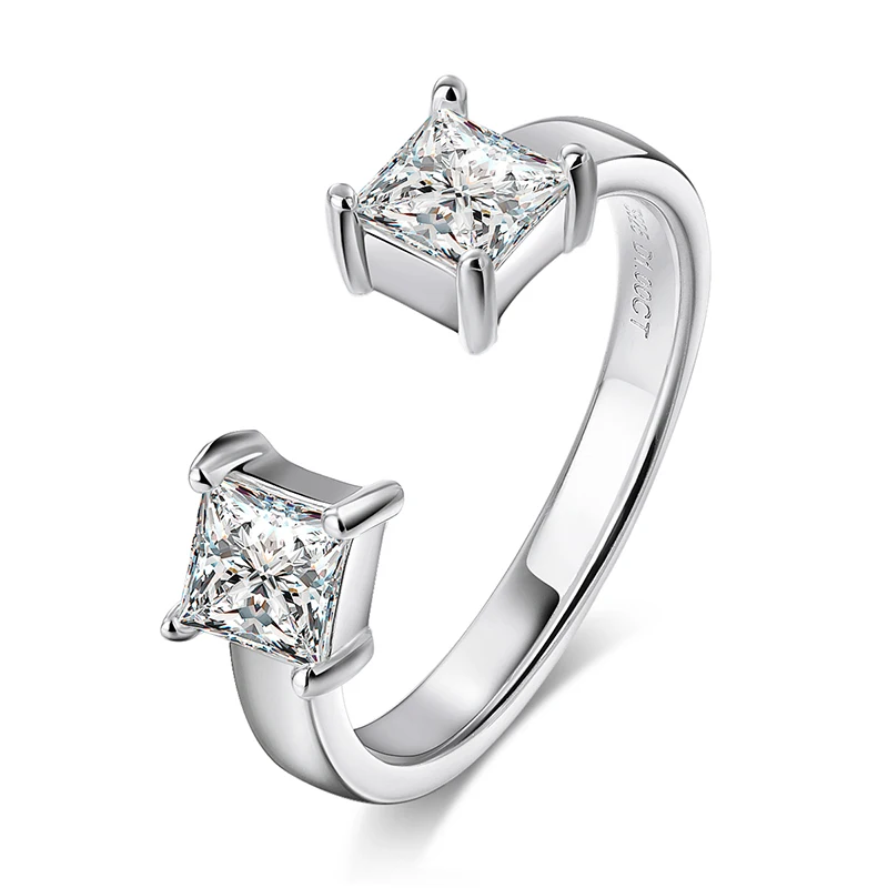 Smyoue 1CTTW 4.5mm Princess Cut Certified Moissanite Rings for Women Adjustable 100% 925 Sterling Silver Wedding Party Band Gift