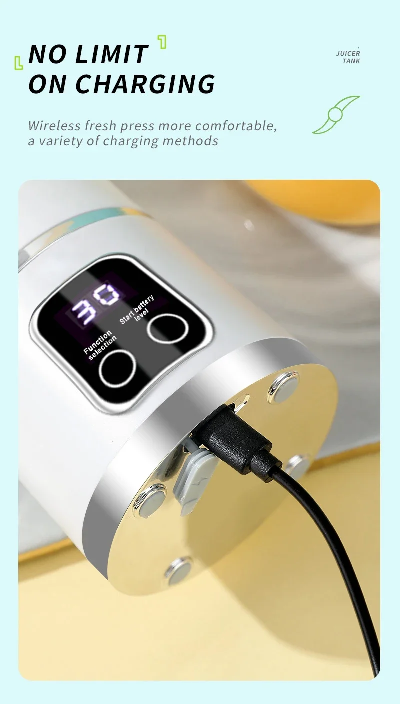 2025 New Household Charging MINI Crushed Ice Electric Juicer Powerful Motor 450ML Large Capacity Digital Display Juice Cup