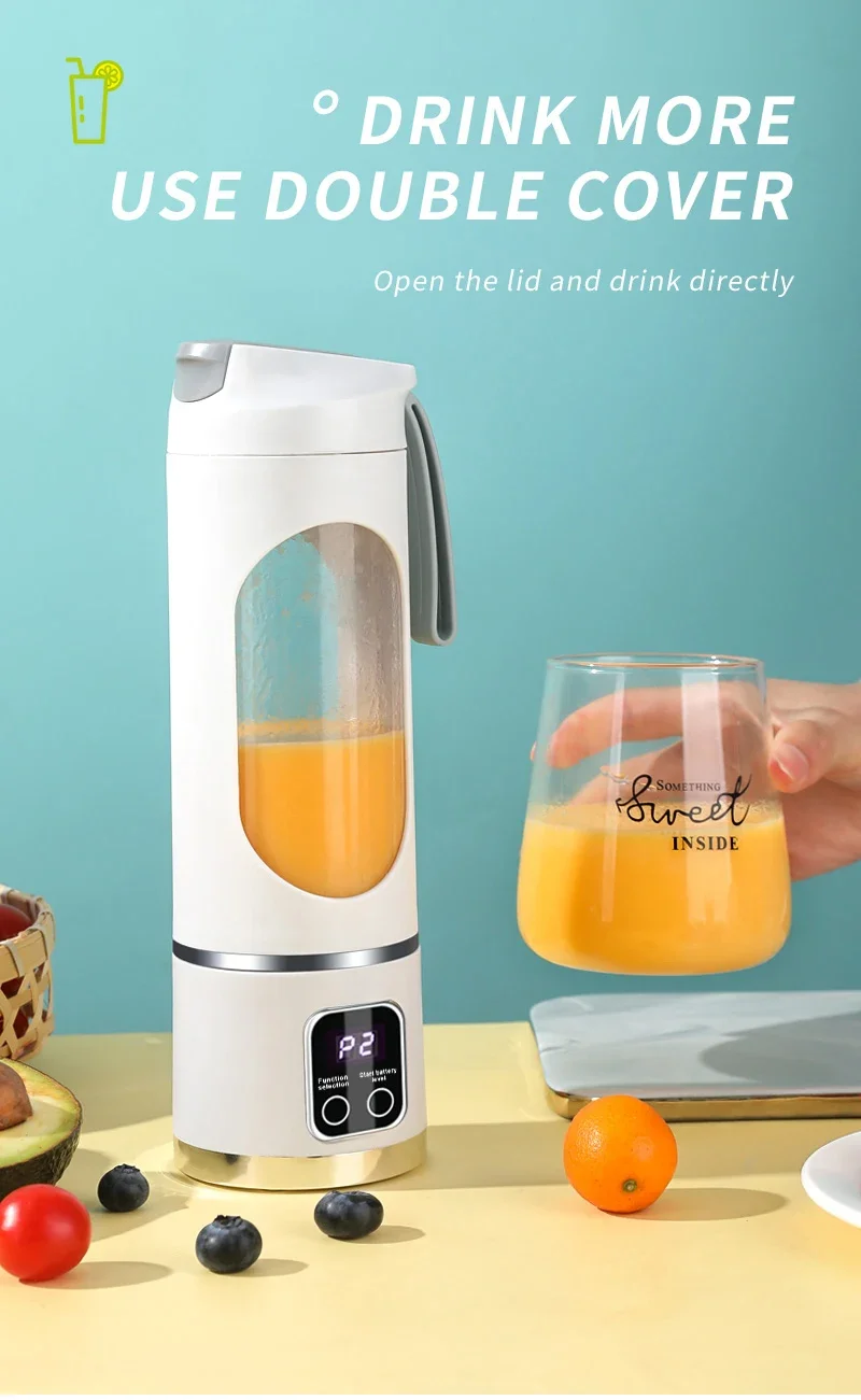 2025 New Household Charging MINI Crushed Ice Electric Juicer Powerful Motor 450ML Large Capacity Digital Display Juice Cup