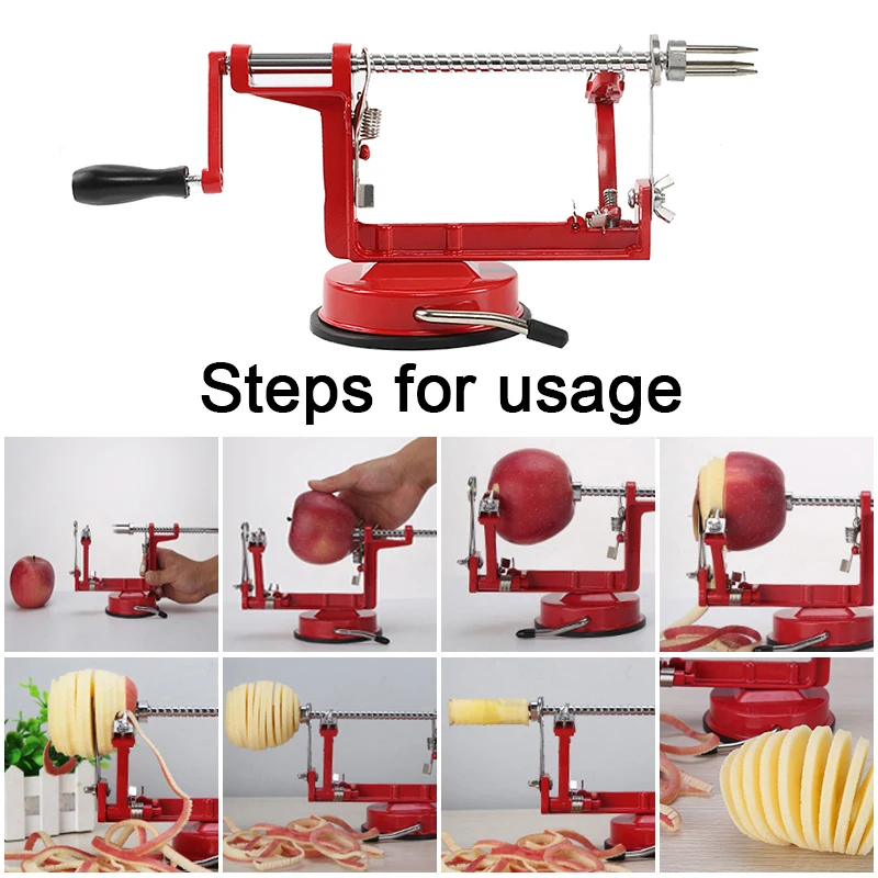 Apple Peeler 3 in 1 Stainless Steel Core Slice Cutter Hand-cranked Fruit Peeler Slicing Tools Kitchen Apple Slicer Corer Cutter