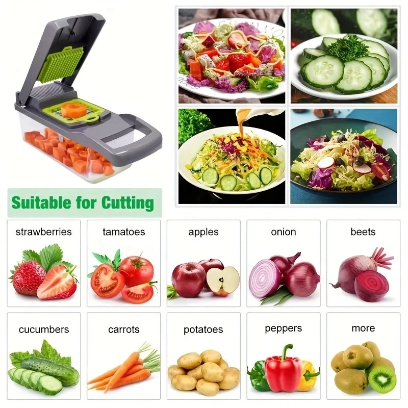 14 in 1 Multifunctional Vegetable Chopper Food Chopper Grate Food Handle Vegetable Slicer Dicer Cut Kitchen Items cocina