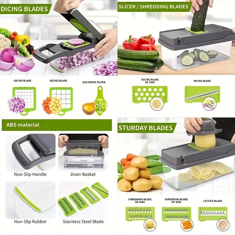 14 in 1 Multifunctional Vegetable Chopper Food Chopper Grate Food Handle Vegetable Slicer Dicer Cut Kitchen Items cocina