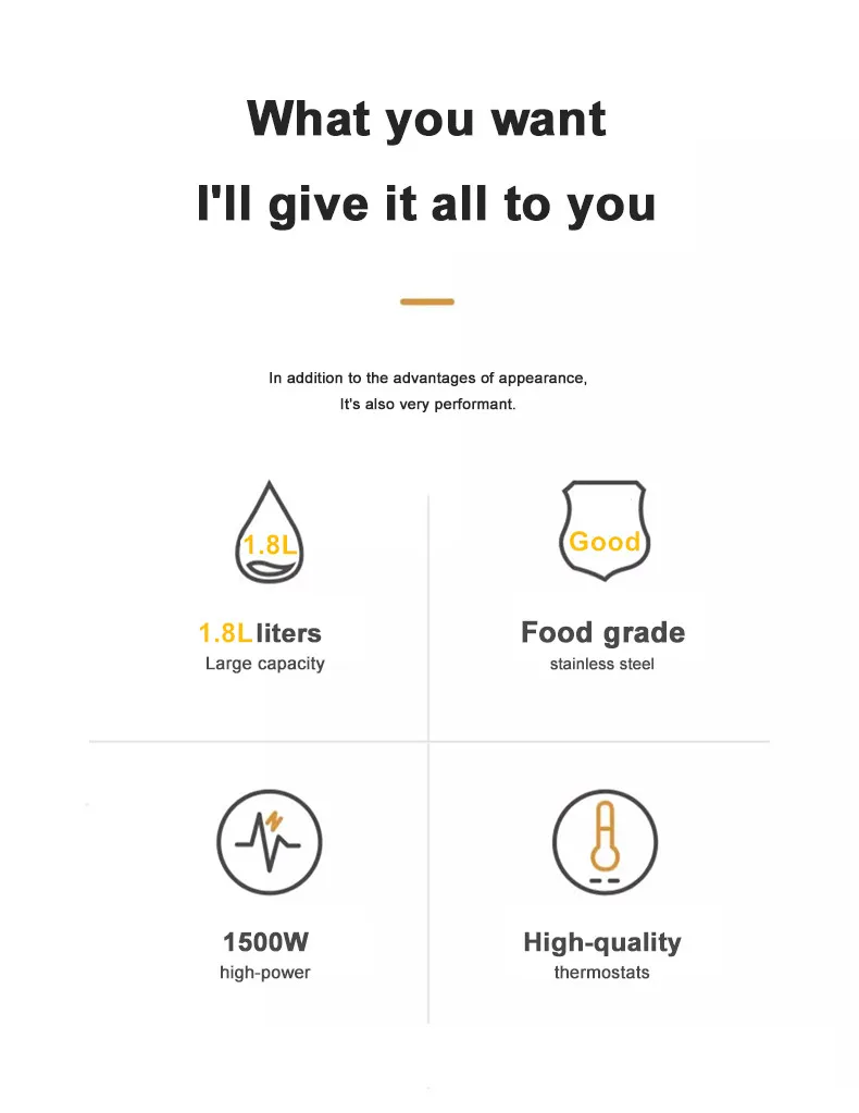 JFBONIN Stainless Steel Electric Kettle 1.8L 220V Silver Black Base Separation Desion Rust-resistant Durable for Home Travel JFBONIN Stainless Steel Electric Kettle 1.8L 220V Silver Black Base Separation Desion Rust-resistant Durable for Home Travel