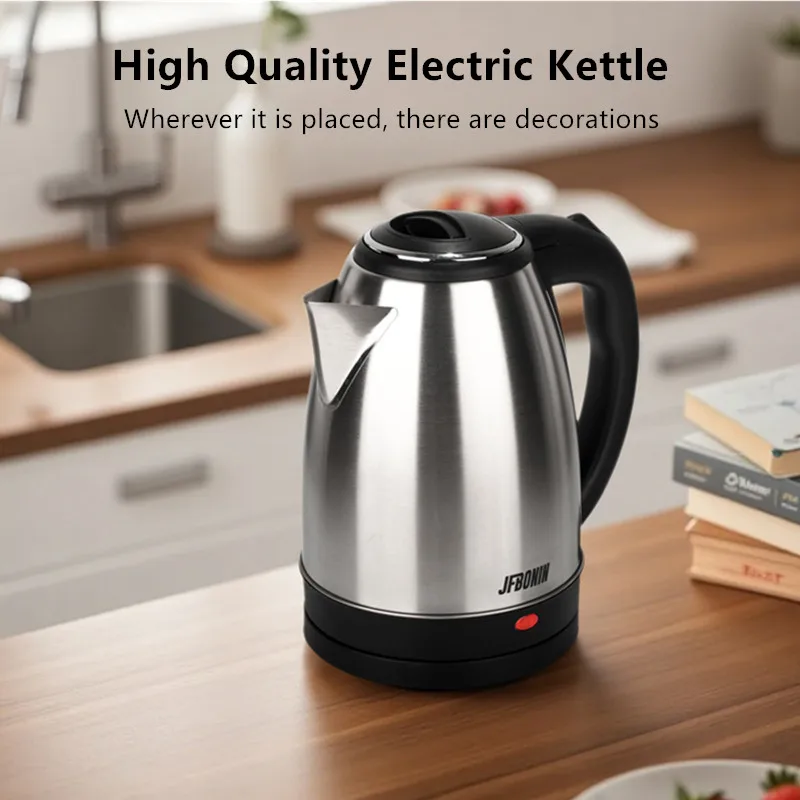 JFBONIN Stainless Steel Electric Kettle 1.8L 220V Silver Black Base Separation Desion Rust-resistant Durable for Home Travel