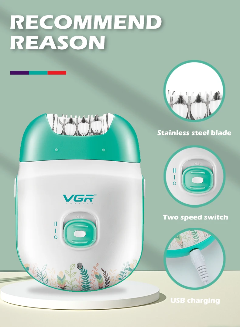VGR 726 New Epilator Women Shaver Mini Plucker USB Rechargeable Electric Pedicure for Face Legs Bikini