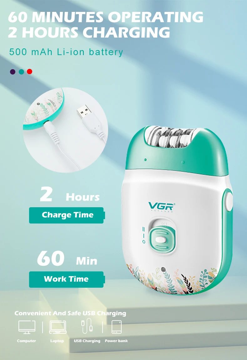 VGR 726 New Epilator Women Shaver Mini Plucker USB Rechargeable Electric Pedicure for Face Legs Bikini