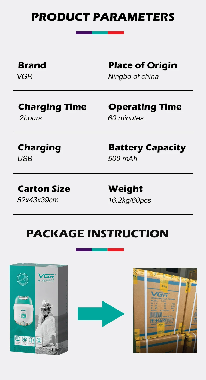 VGR 726 New Epilator Women Shaver Mini Plucker USB Rechargeable Electric Pedicure for Face Legs Bikini