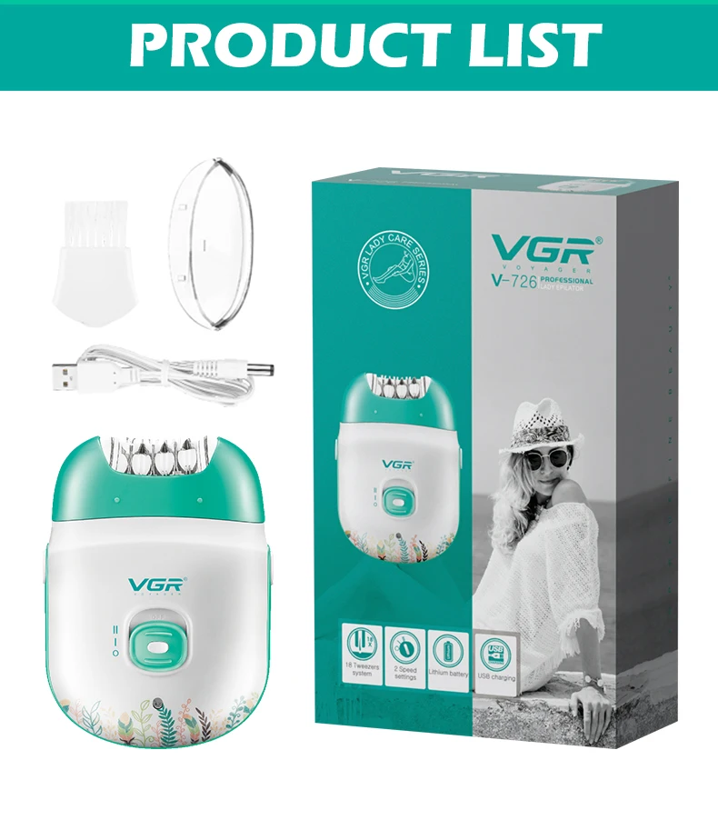 VGR 726 New Epilator Women Shaver Mini Plucker USB Rechargeable Electric Pedicure for Face Legs Bikini
