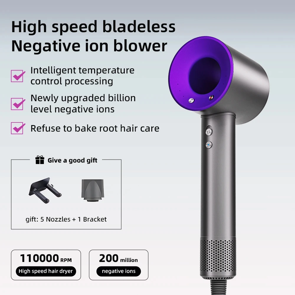 Negative ion hair dryer with high speed and no blades High power silent and quick drying Portable, suitable for home and travel Negative ion hair dryer with high speed and no blades High power silent and quick drying Portable, suitable for home and travel